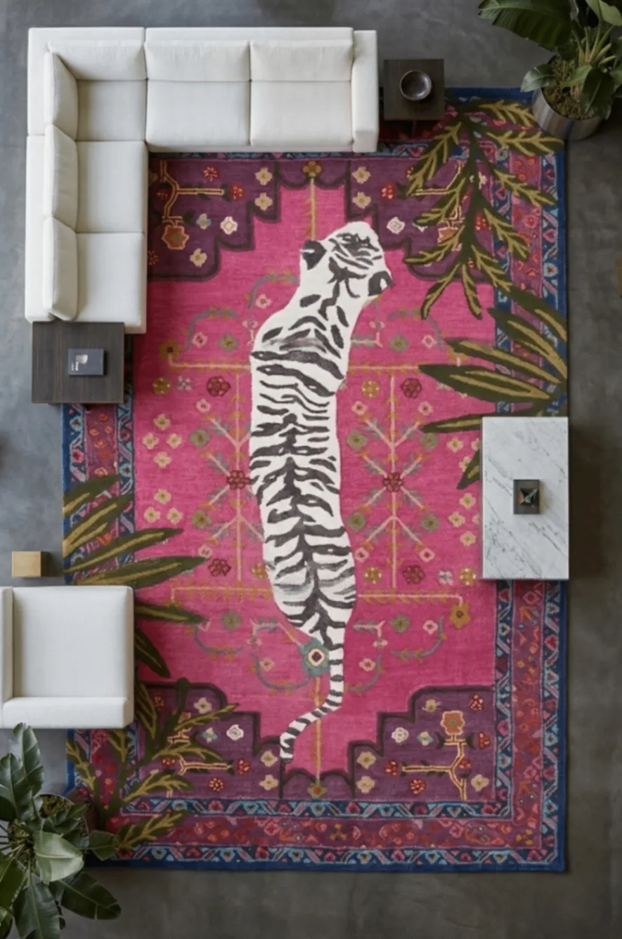 Luxury Pink Tiger Handmade Tufted Rug