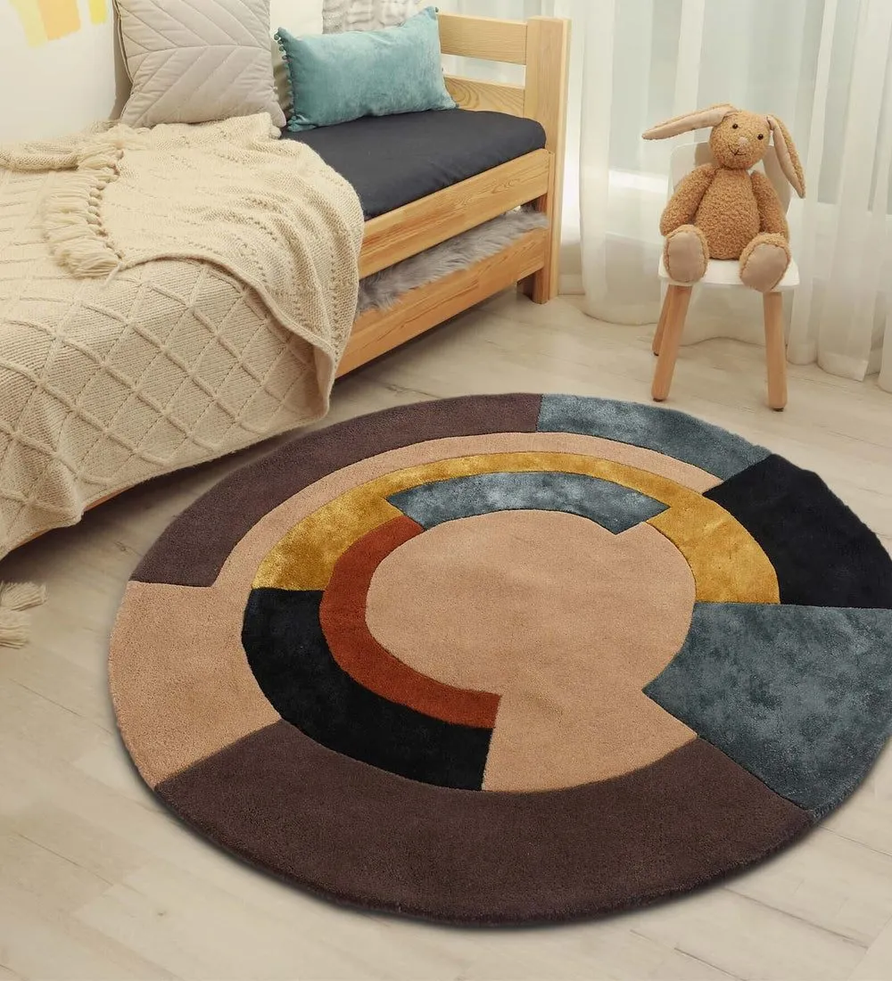 Handmade Tufted Geometric Round Wool Area Rug