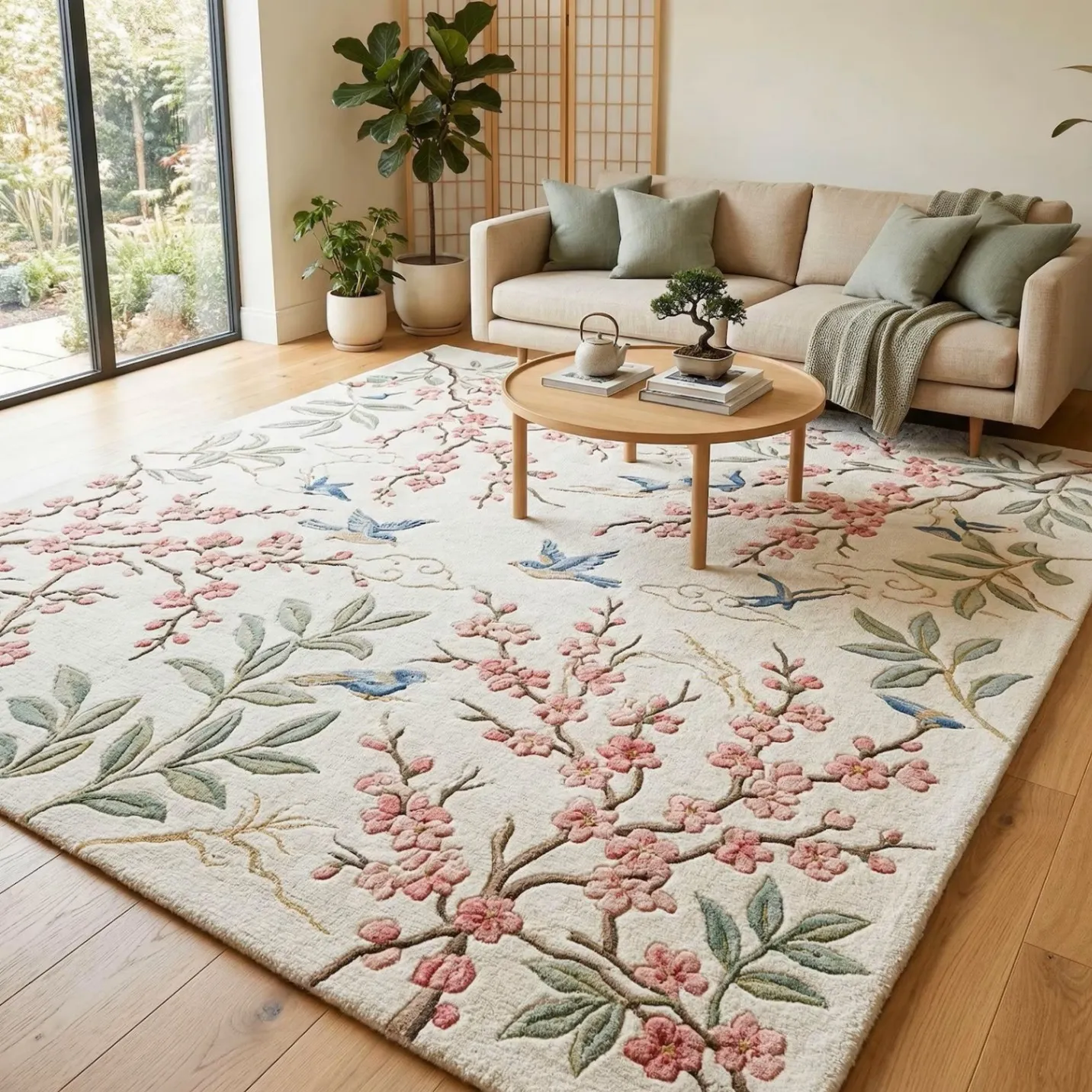 Cherry Blossom Handmade Tufted Wool Area Rug