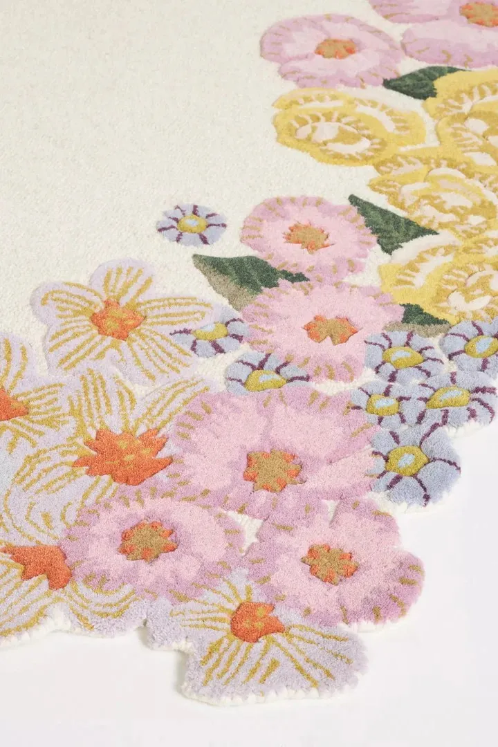 Handmade Floral Tufted Wool & Cotton Area Rug