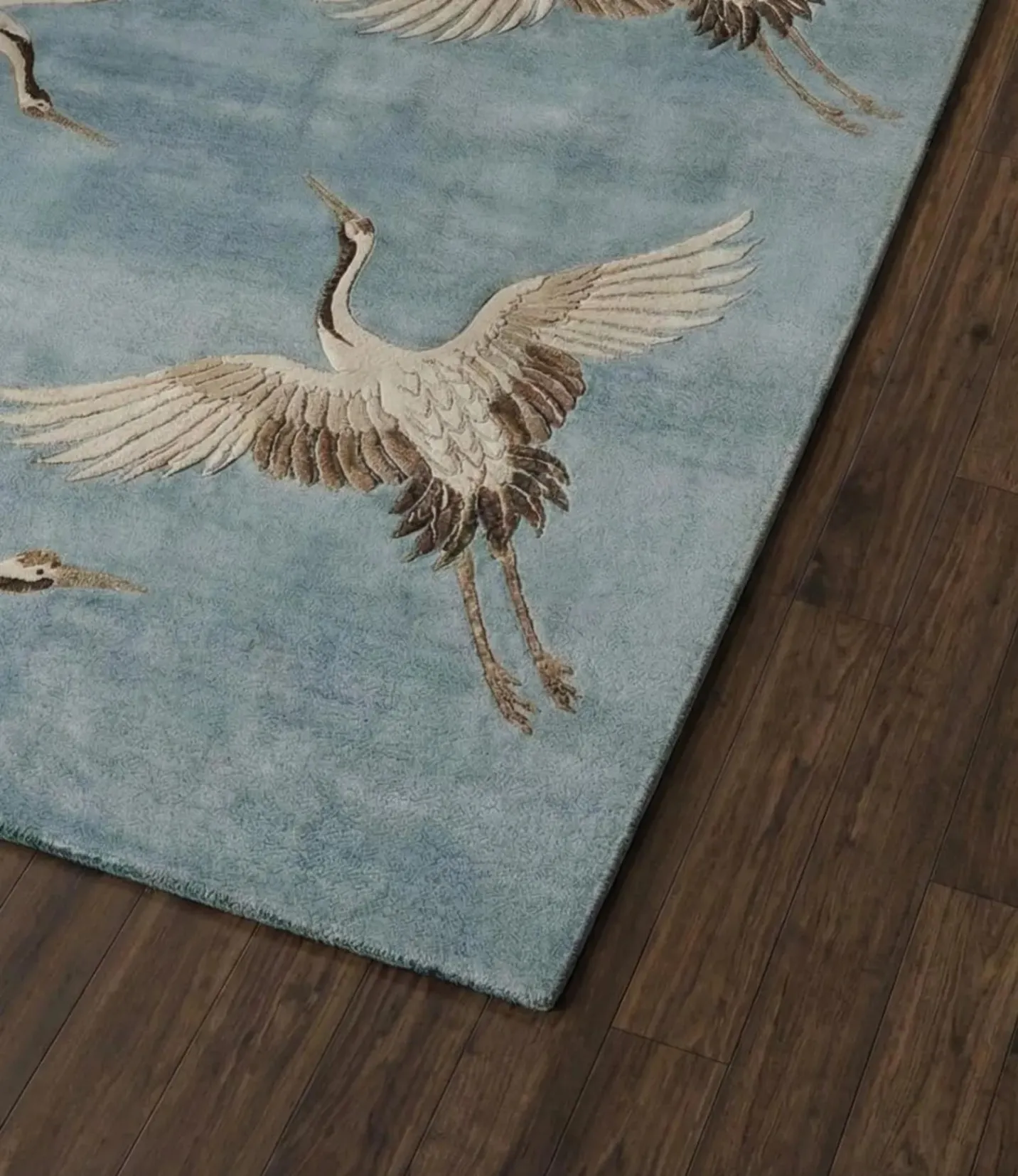 Handmade Crane Bird Tufted Wool Area Rug