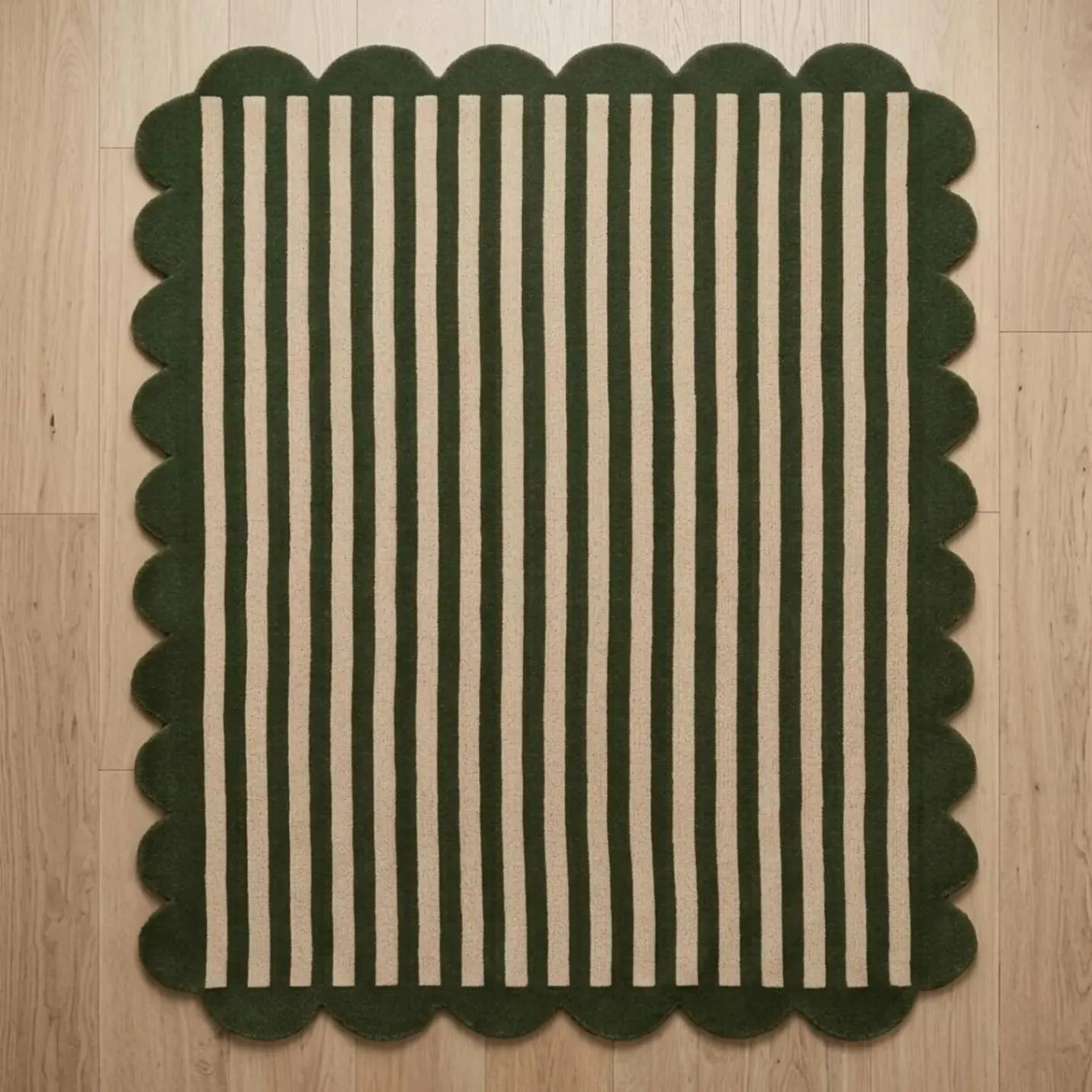 Handmade Scalloped Striped Tufted Wool Area Rug