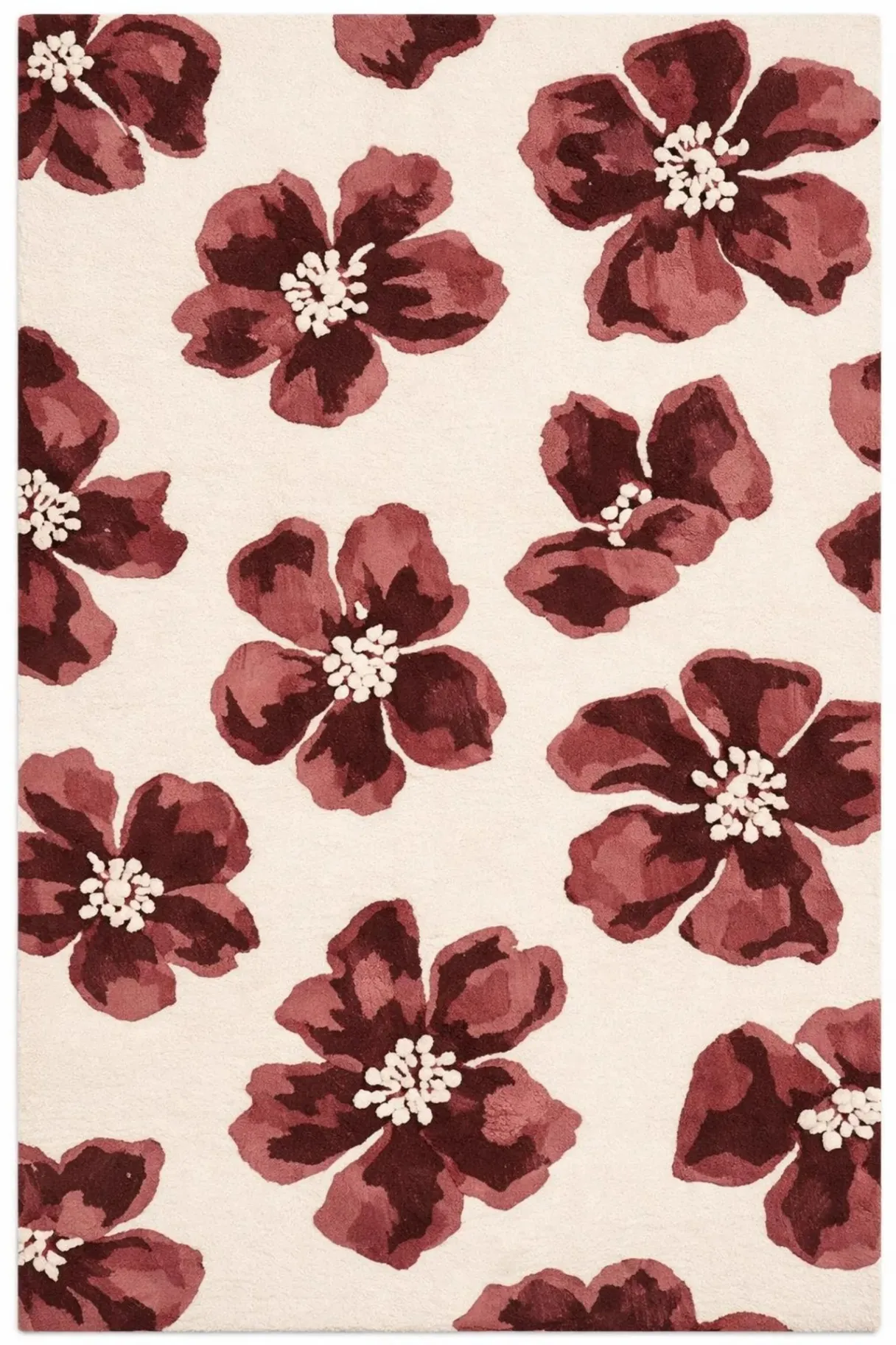 Handmade Floral Burgundy Tufted Wool Area Rug