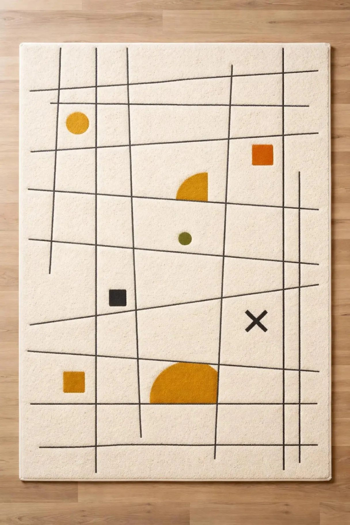 Handmade Mid Century Geometric Tufted Wool Rug