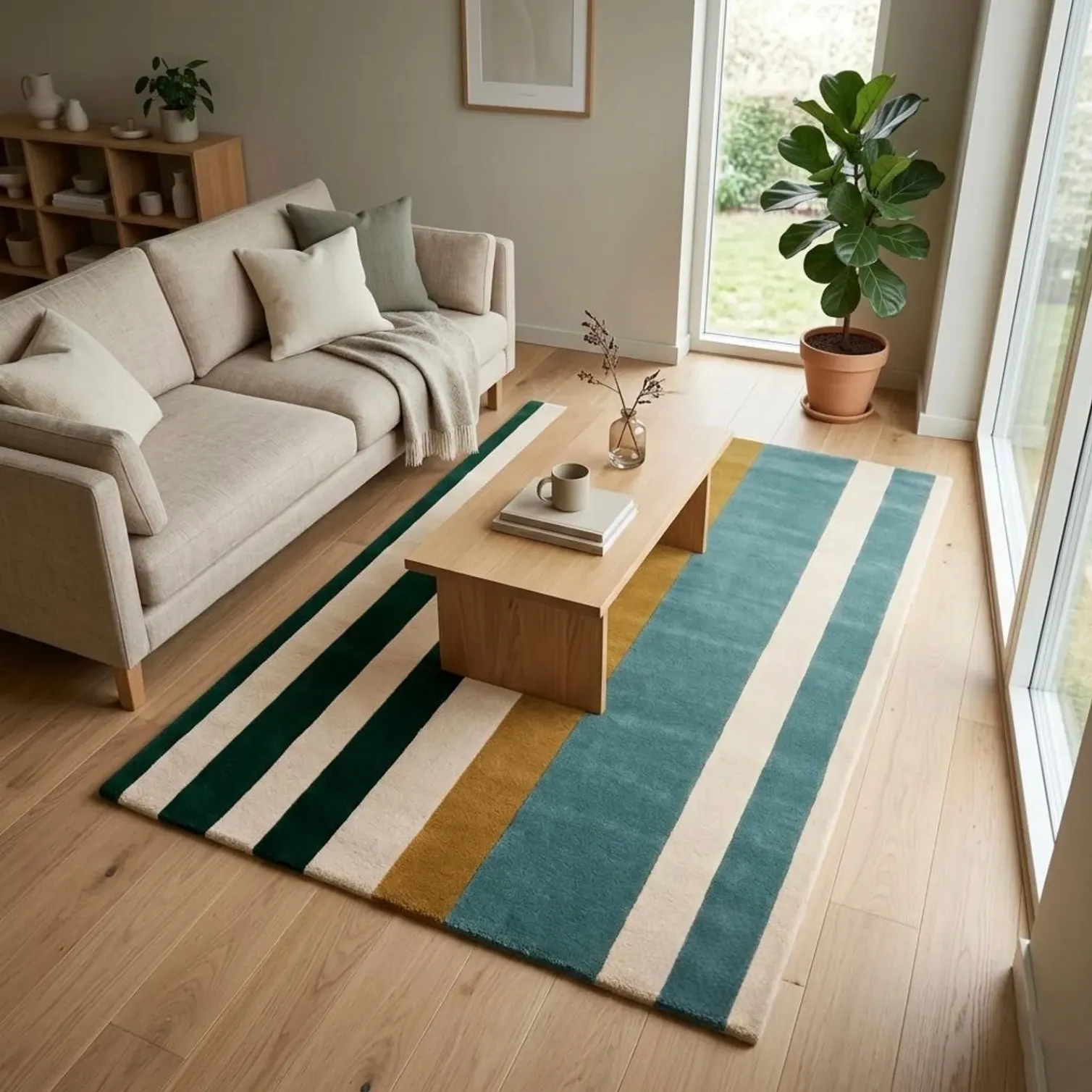 Handmade Striped Color Block Tufted Wool Rug