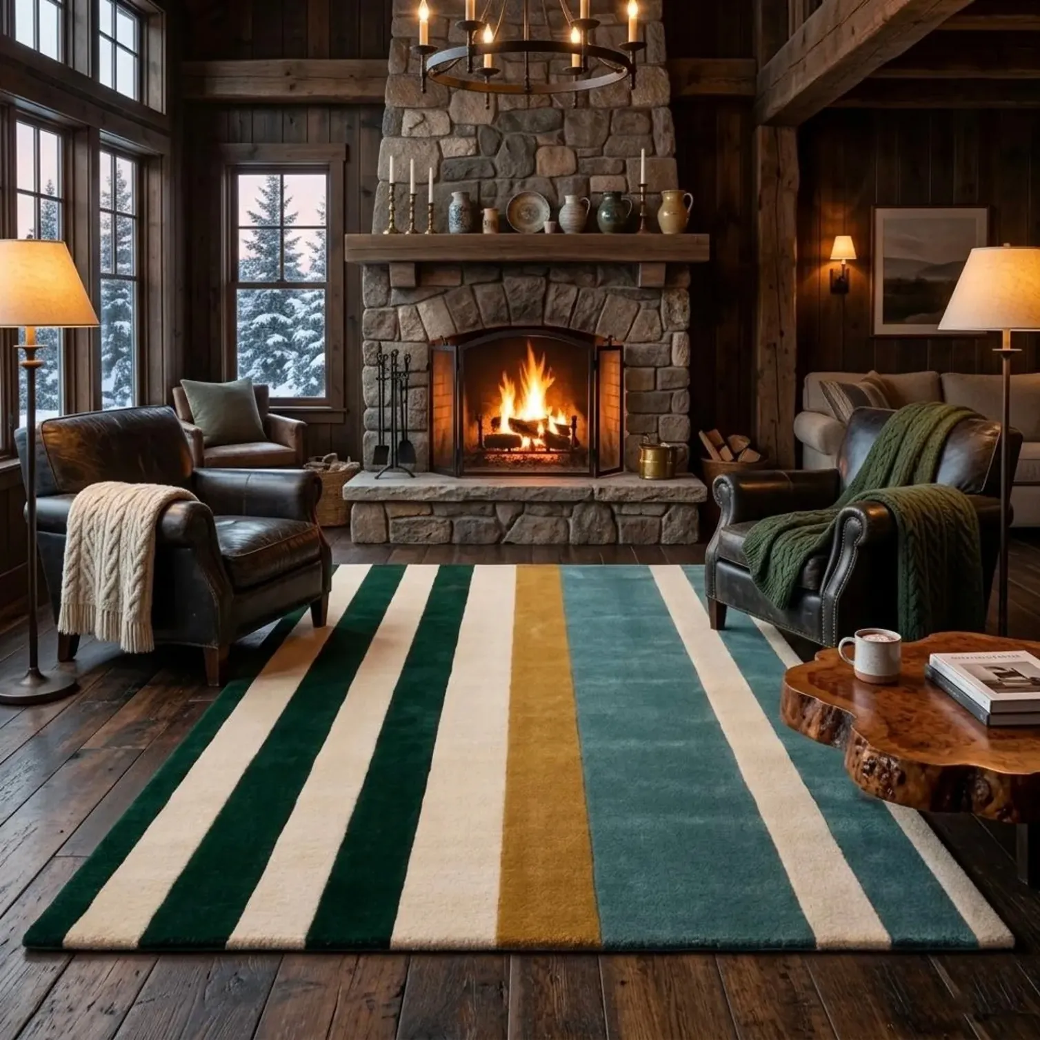 Handmade Striped Color Block Tufted Wool Rug
