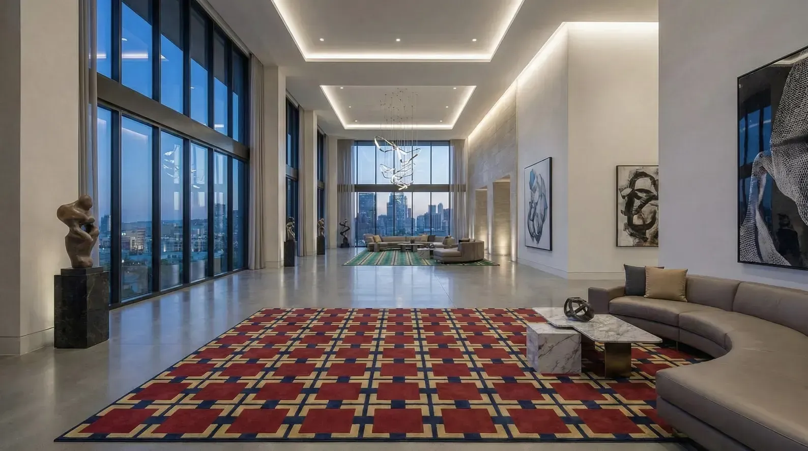 Luxury Red Geometric Handmade Tufted Rug