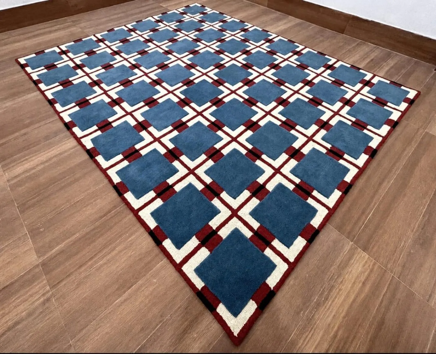 Modern Geometric Blue Handmade Tufted Rug