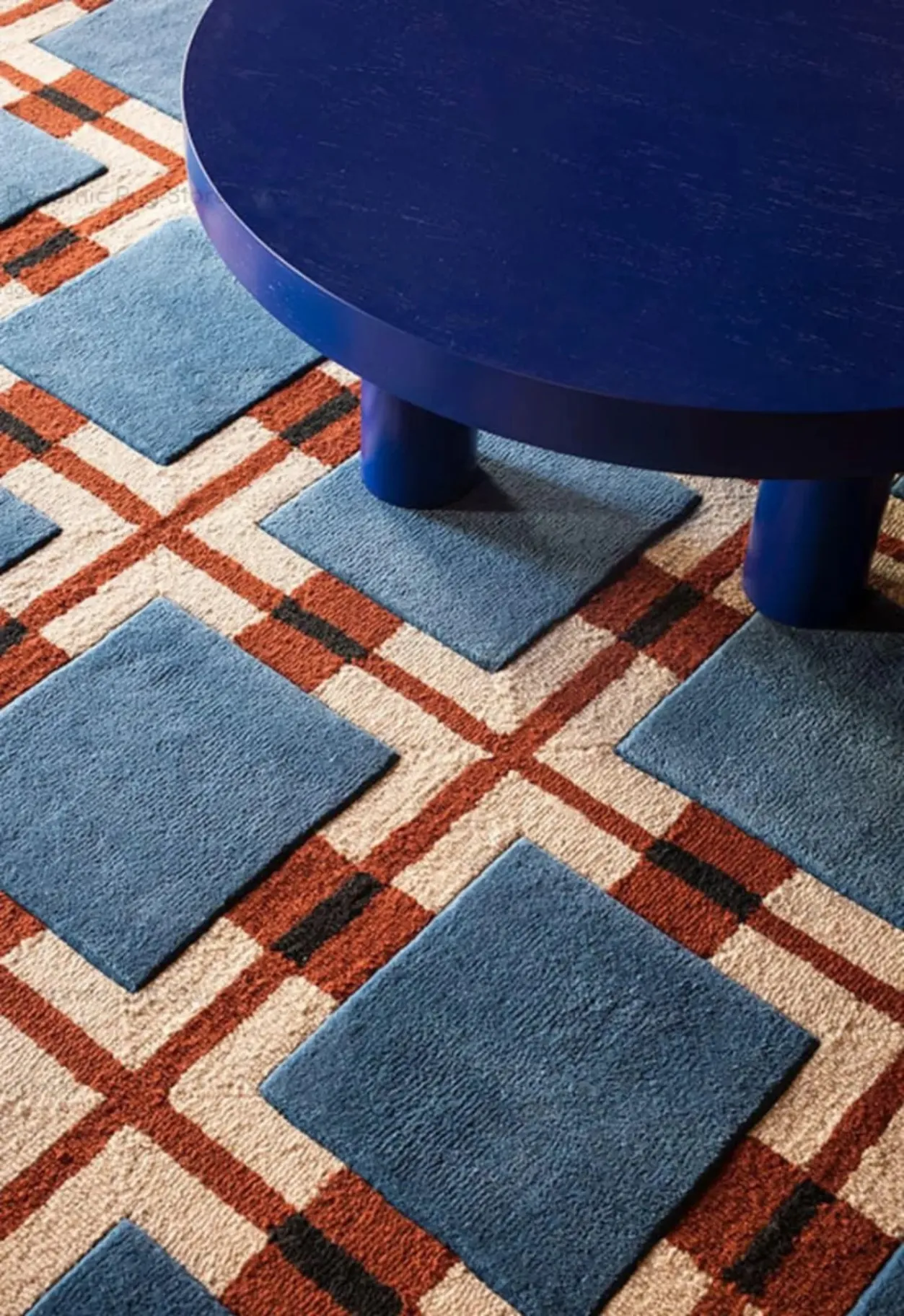 Handmade Blue Geometric Tufted Wool Rug