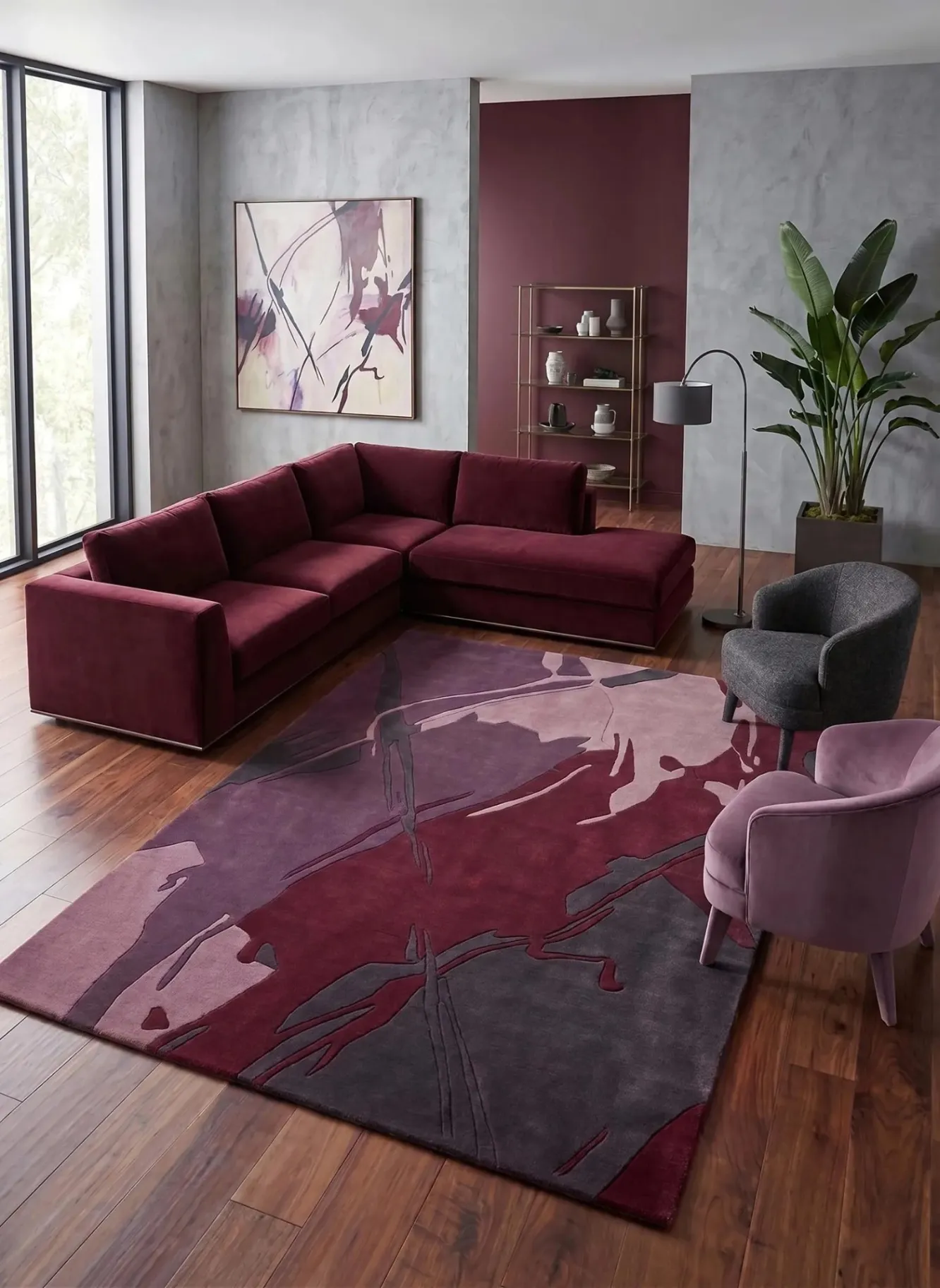 Handmade Abstract Burgundy Wool Tufted Rug