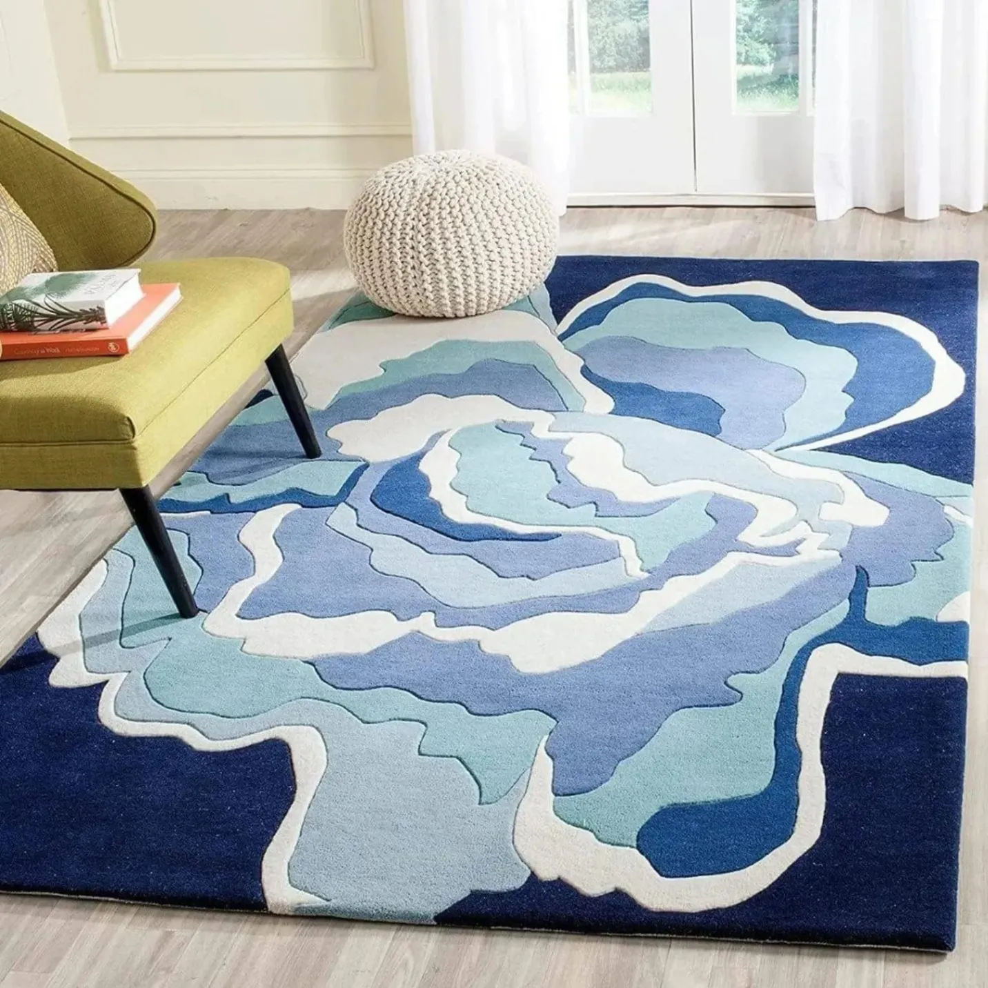Ocean Blue Abstract Tufted Rug