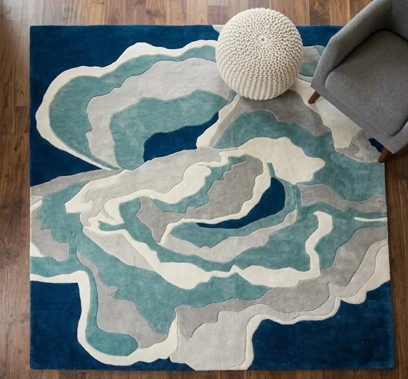 Handmade Abstract Blue Tufted Area Rug