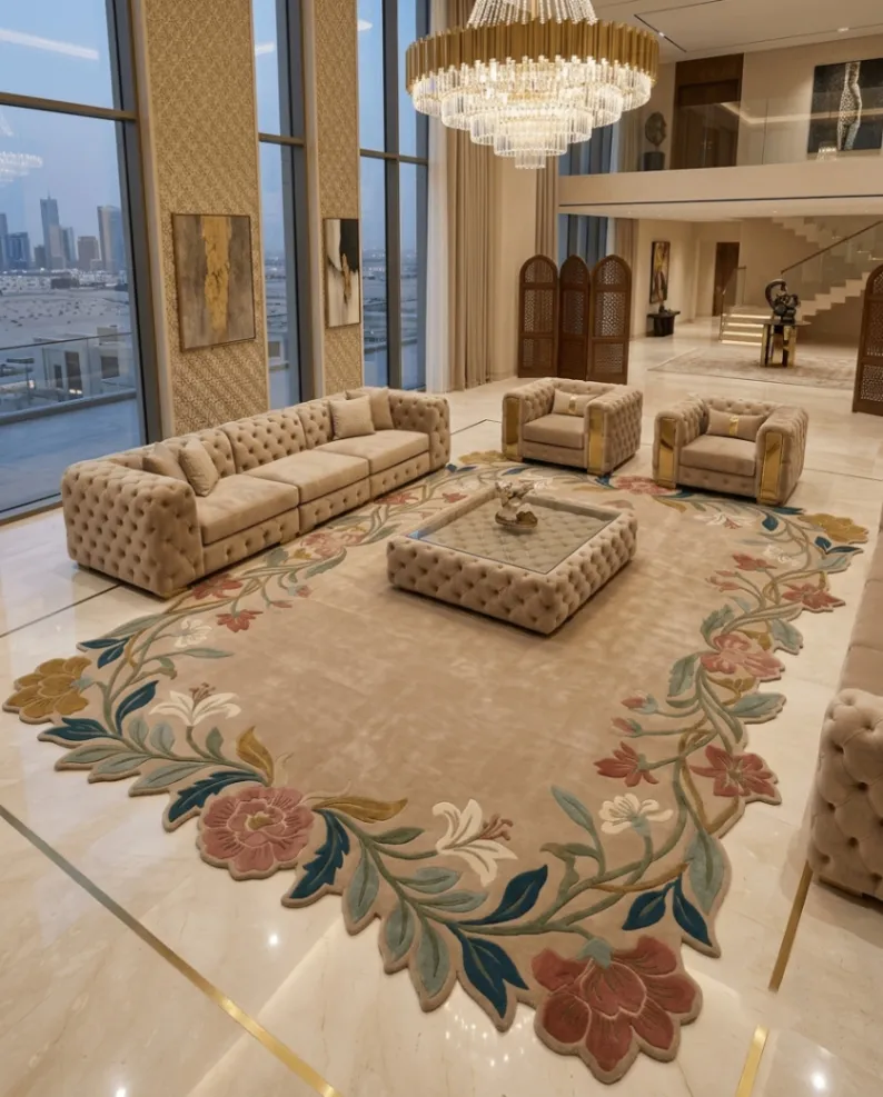 Handmade Floral Beige Tufted Wool Rug